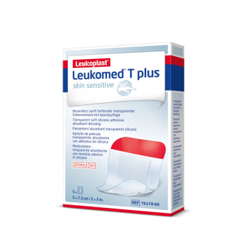 LEUKOMED T PLUS SKIN SENSITIVE 5X7,2 CM  STERIILI HAAVASIDOS, SILIKONIKIINNTYS 5 KPL
