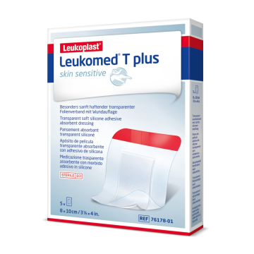 LEUKOMED T PLUS SKIN SENSITIVE 8X10 CM  STERIILI HAAVASIDOS, SILIKONIKIINNTYS 5 KPL